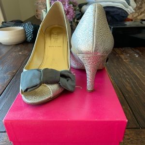 J Crew Lulu Metallic-Leather Peep-Toe Heels